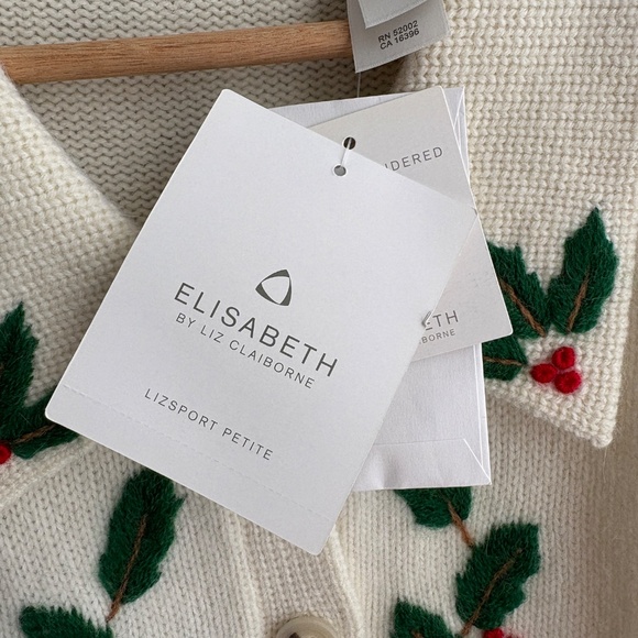 Vintage Liz Claiborne Christmas Button Up Cardigan Sweater Sz S Holly Mistletoe - Picture 8 of 8